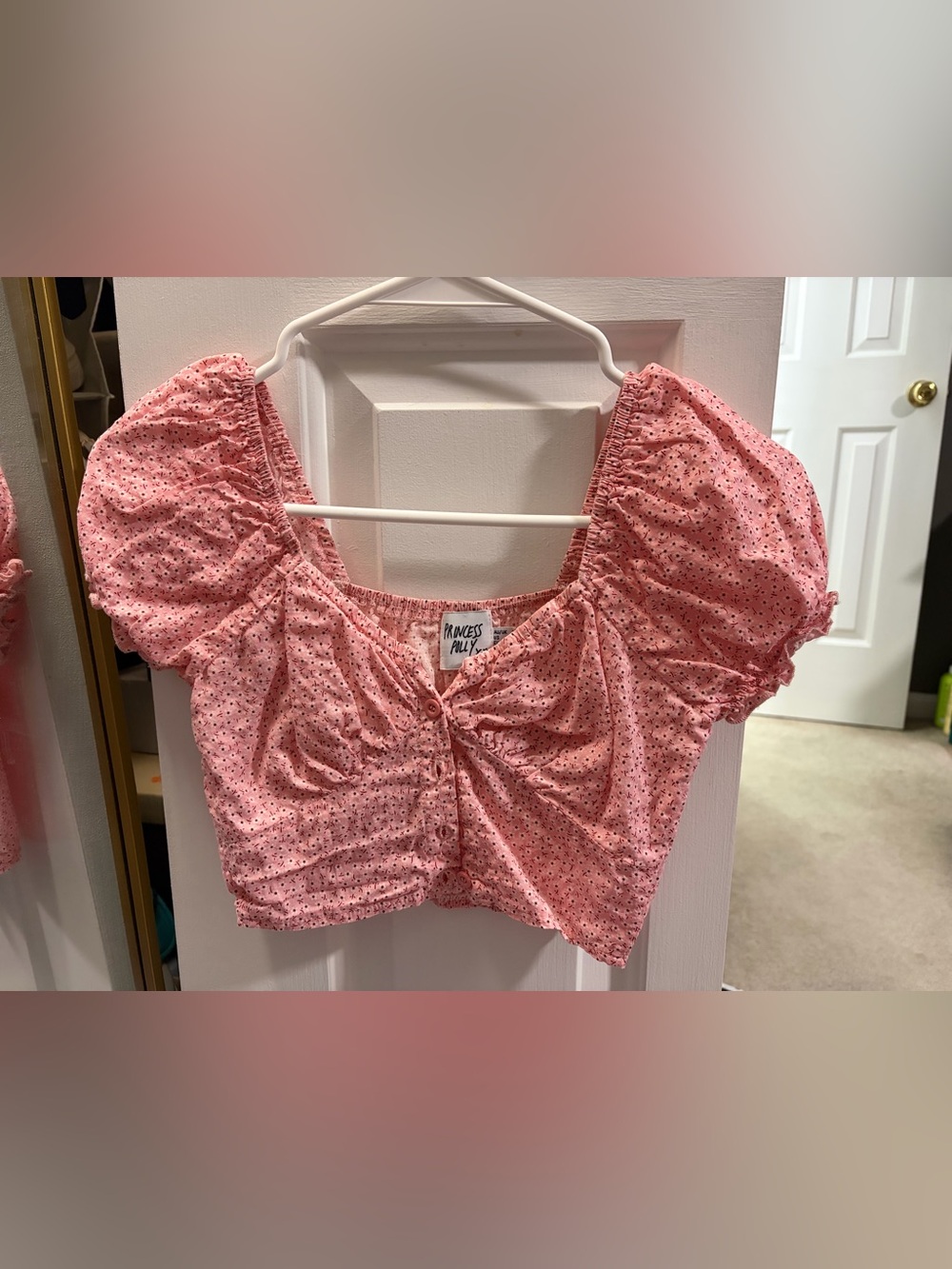 Princess Polly Pink Puff Sleeve Crop Top with Micro Floral
